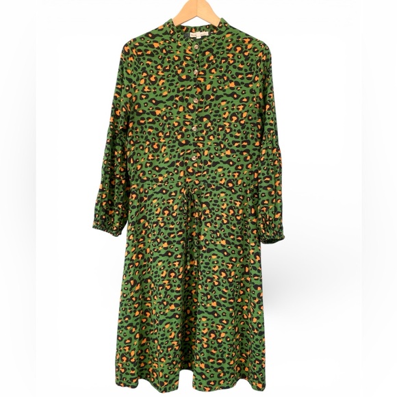 SundayUP Green Leopard Print Lantern Sleeve Midi Dress - Picture 2 of 7